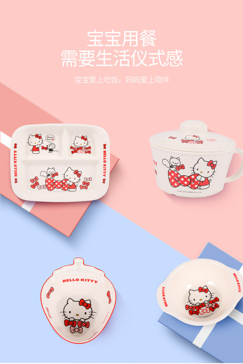 Genuine Sanrio Hello Kitty children's melamine tableware, high appearance level plates, cartoon bowls, plates, cups and tableware 正版三丽鸥凯蒂猫儿童密胺餐具高颜值餐盘卡通碗盘子杯子餐具 - 日式餐具 - Zhongshan Star Trade