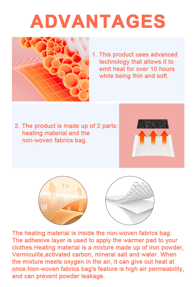 Hand warmers, heating insoles, warm foot patches, warm patches - long-lasting, safe, natural and odorless air-activated hand