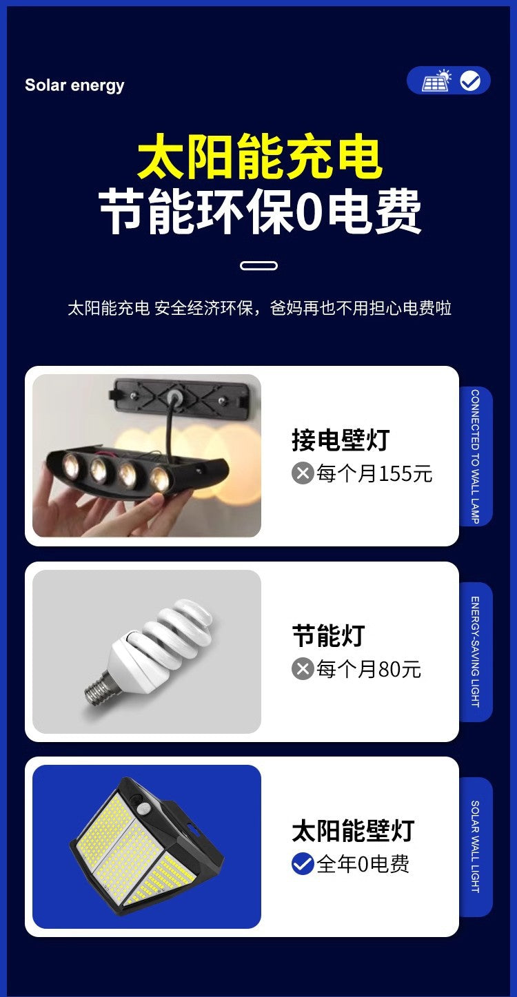 Outdoor solar lamp with 110 LED, 3 lighting modes, motion sensor wall lamp, IP65 waterproof solar power supply, suitable for gardens, courtyards and yards