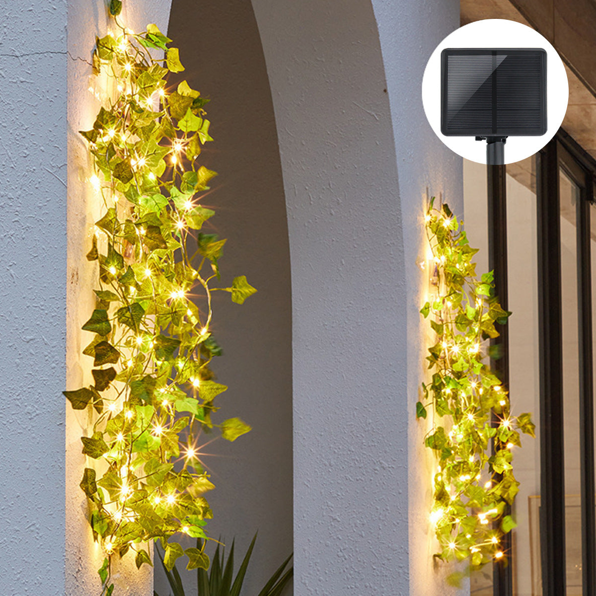 Solar rattan light string battery box, maple leaf rattan decorative light string, outdoor courtyard decorative light 太阳能藤条灯串 电池盒枫叶藤条装饰灯串户外庭院装饰灯 - 万圣节装饰品 - Zhongshan Star Trade - 双色枫叶绿藤 - 太阳能 - 铜线暖白2M20L