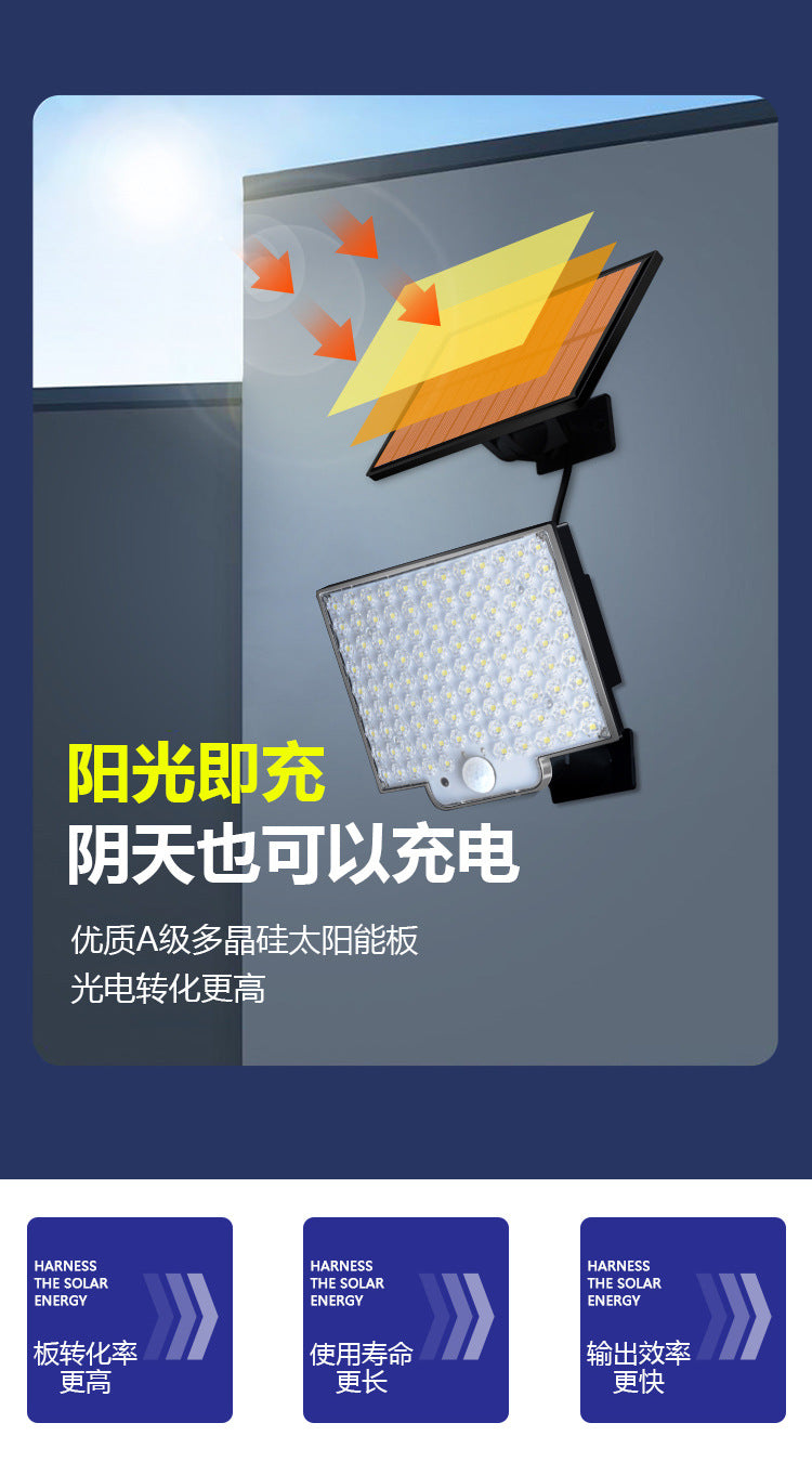 Solar outdoor light 2835LM 106 LED safety light, with remote control, IP65 waterproof, 180° wide-angle floodlight wall lamp, with 4 modes