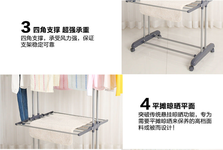 Clothes drying rack, super large 3 - layer (170cm high) foldable stainless steel clothes drying rack for clothing, movable clothes drying rack with 4 casters, 24 clothes drying rods and 14 hooks, for bed sheets, clothes, gray - 折叠式多功能晾衣架 - Zhongshan Star Trade