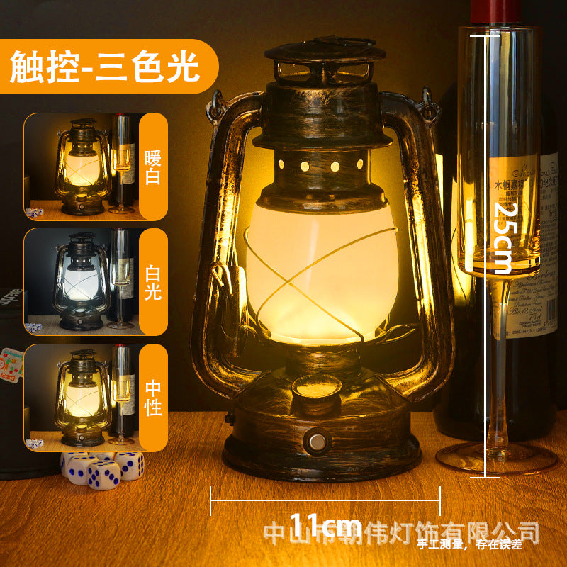 LED lamp decoration desk lamp creative retro horse lamp night lamp restaurant camping lamp ambient lamp bar lamp led灯装饰台灯创意复古马灯小夜灯餐厅露营灯氛围灯酒吧台灯 - 太阳能LED露营灯 - Zhongshan Star Trade - A款古铜+三色变光