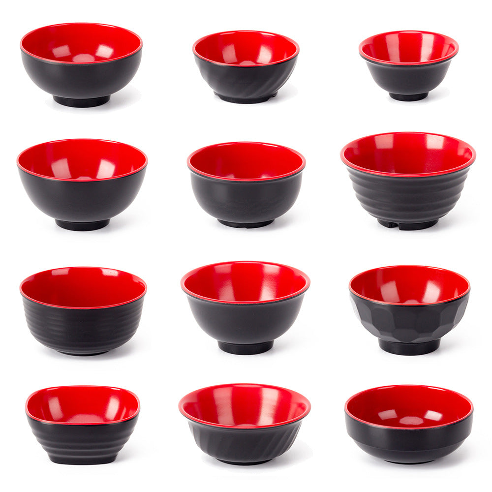 Melamine black and red plastic small bowls, restaurant hot pot seasoning bowls, dipping sauce bowls, canteen rice bowls, breakfast porridge and soup bowls 密胺黑红塑料小碗餐厅饭店火锅调料碗蘸酱碗食堂米饭碗早餐粥汤碗 - 日式餐具 - Zhongshan Star Trade