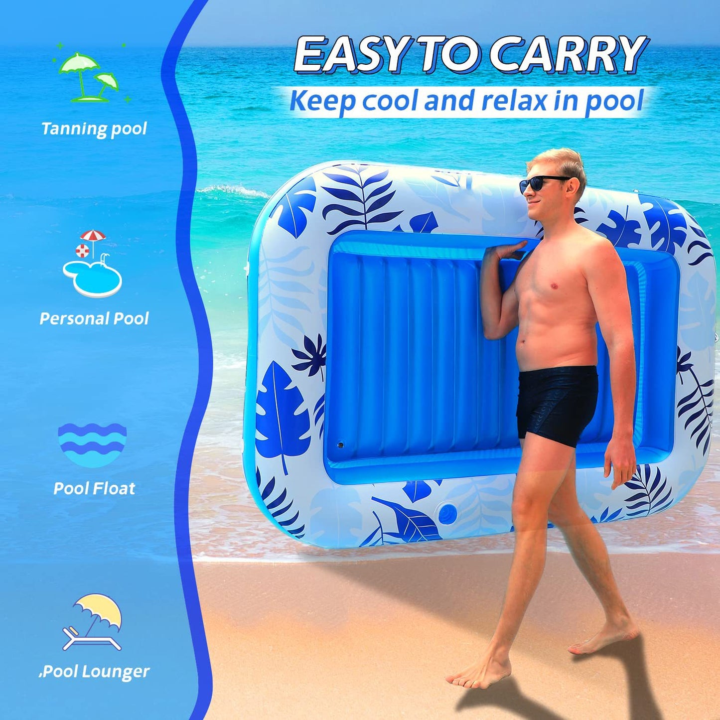 Inflatable Tanning Pool Lounger Float - 4 in 1 Sun Tan Tub Sunbathing Pool Lounge Raft Floatie Toys Water Filled Tanning Bed Mat Pad for Adult Blow Up Kiddie Pool Kids Ball Pit Pool 充气日光浴池躺椅浮动 - 4合1日光浴浴缸日光浴池躺椅筏浮动玩具充气日光浴床垫垫成人充气儿童游泳池儿童球坑池 - 水上玩具 - Zhongshan Star Trade