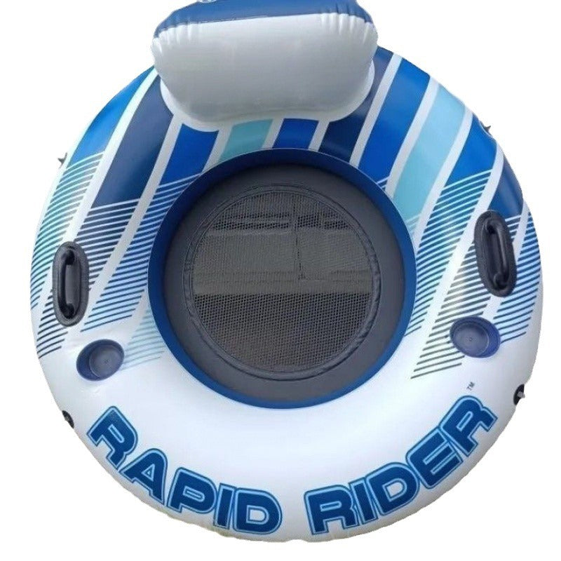Inflatable floating lounge: Comfortable backrest - Built - in cup holder - Durable handle - all - round grip rope - 220 - pound load - bearing capacity - blue充气浮动休息室:舒适的靠背 – 内置杯架 – 耐用的把手 – 全方位抓绳 – 220 磅承重能力 – 蓝色 - 水上玩具 - Zhongshan Star Trade