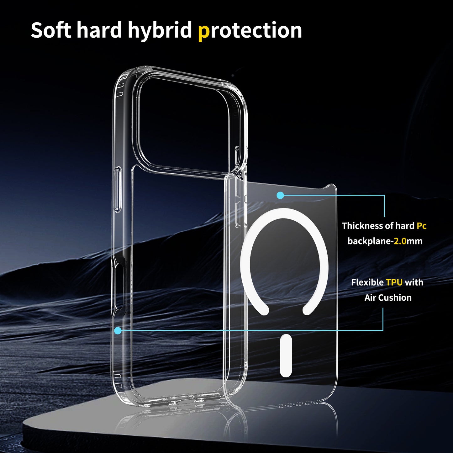 This magnetic transparent iphone16plus drop protection case is suitable for the iPhone 17promax phone case