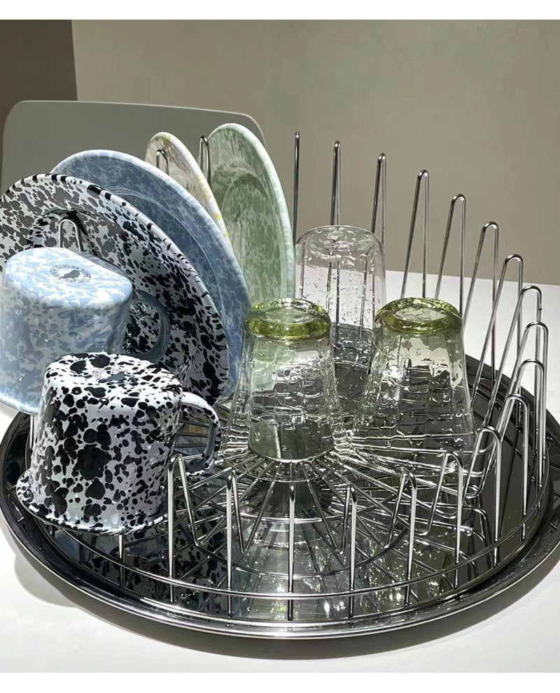 Italian round cup and saucer draining rack kitchen tray for draining, kitchen dish and cup storage rack for wine cups - Image