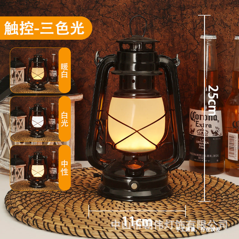 LED lamp decoration desk lamp creative retro horse lamp night lamp restaurant camping lamp ambient lamp bar lamp led灯装饰台灯创意复古马灯小夜灯餐厅露营灯氛围灯酒吧台灯 - 太阳能LED露营灯 - Zhongshan Star Trade - A款黑色+三色变光
