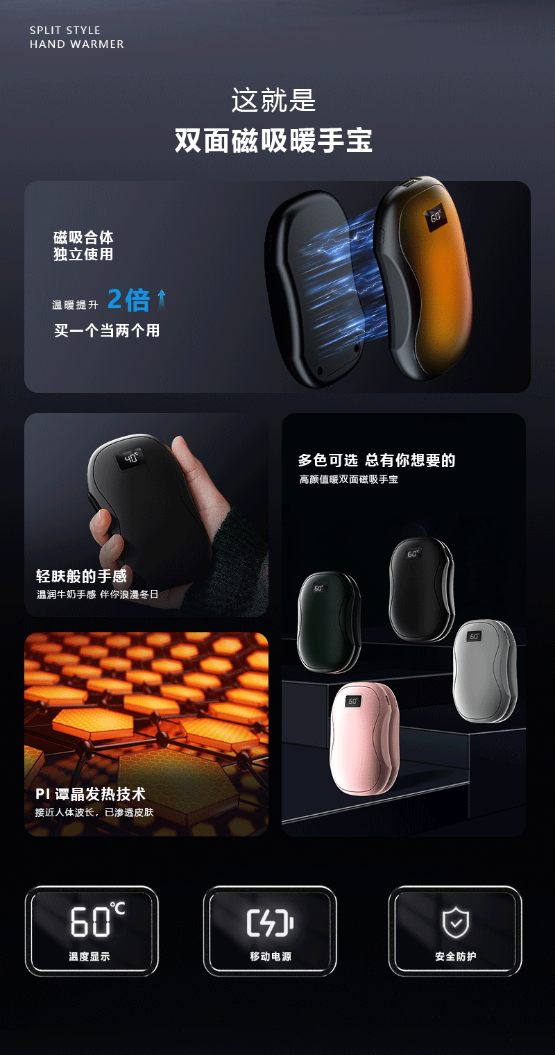 The 2-piece hand warmer is rechargeable, the portable electric hand warmer is reusable, the USB 2-in-1 hand warmer, suitable for outdoor/indoor/warm gifts, suitable for men, women and children