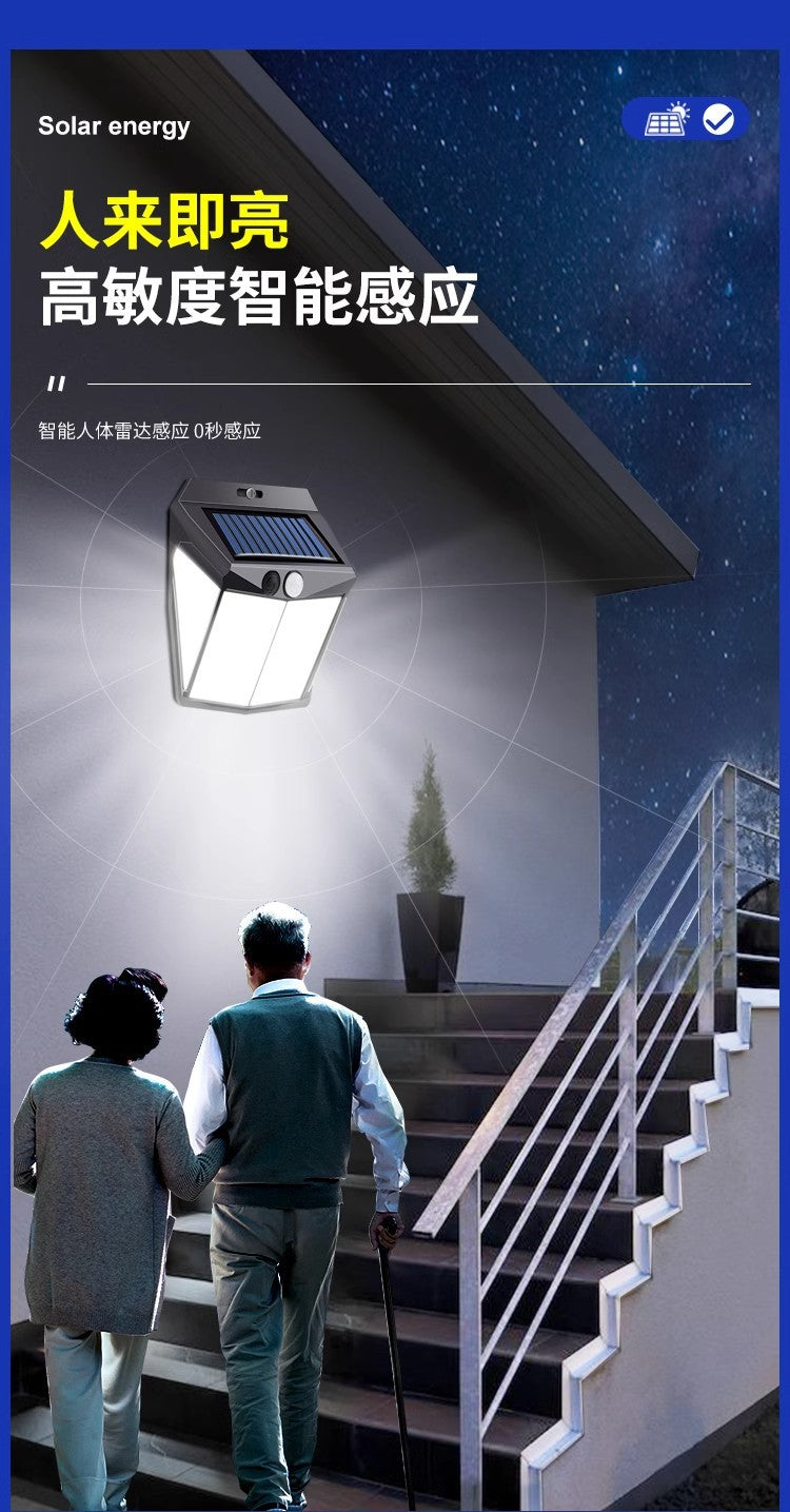 Outdoor solar lamp with 110 LED, 3 lighting modes, motion sensor wall lamp, IP65 waterproof solar power supply, suitable for gardens, courtyards and yards