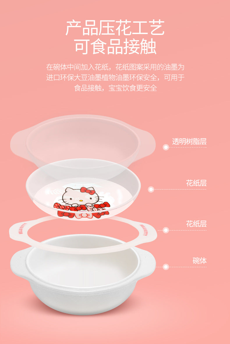 Genuine Sanrio Hello Kitty children's melamine tableware, high appearance level plates, cartoon bowls, plates, cups and tableware 正版三丽鸥凯蒂猫儿童密胺餐具高颜值餐盘卡通碗盘子杯子餐具 - 日式餐具 - Zhongshan Star Trade