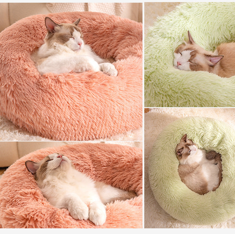 Indoor cat and dog beds, 20 - inch soothing donut beds for puppies and kittens, washable round fluffy pet beds, suitable for small and medium - sized dogs and cats 室内猫狗猫床,20 英寸小狗和小猫镇静甜甜圈床,可水洗圆形蓬松宠物床,适合中小型犬和猫 - 宠物友好型户外用品 - Zhongshan Star Trade