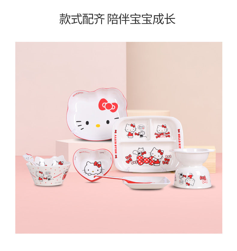 Genuine Sanrio Hello Kitty children's melamine tableware, high appearance level plates, cartoon bowls, plates, cups and tableware 正版三丽鸥凯蒂猫儿童密胺餐具高颜值餐盘卡通碗盘子杯子餐具 - 日式餐具 - Zhongshan Star Trade