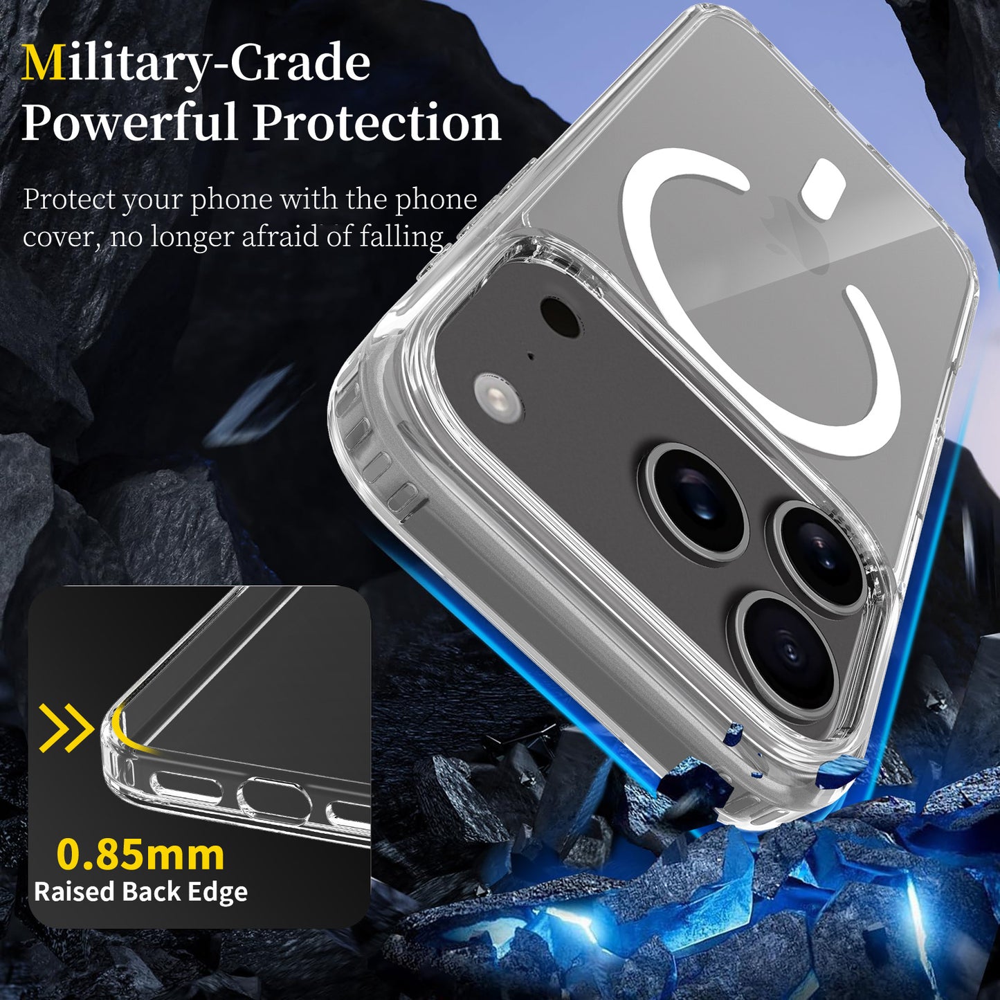 This magnetic transparent iphone16plus drop protection case is suitable for the iPhone 17promax phone case