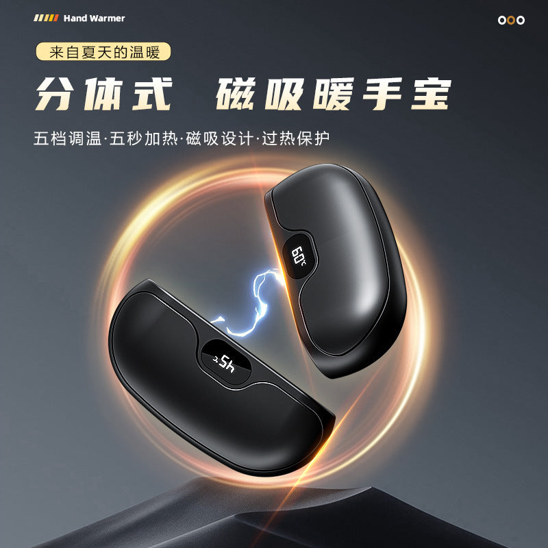 Magnetic hand warmer, USB charging, detachable hand warmer, digital temperature display portable heater