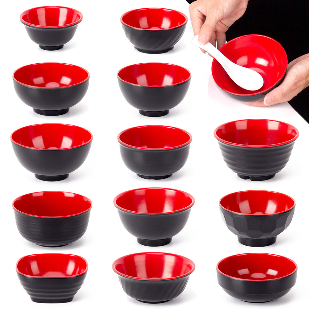 Melamine black and red plastic small bowls, restaurant hot pot seasoning bowls, dipping sauce bowls, canteen rice bowls, breakfast porridge and soup bowls 密胺黑红塑料小碗餐厅饭店火锅调料碗蘸酱碗食堂米饭碗早餐粥汤碗 - 日式餐具 - Zhongshan Star Trade