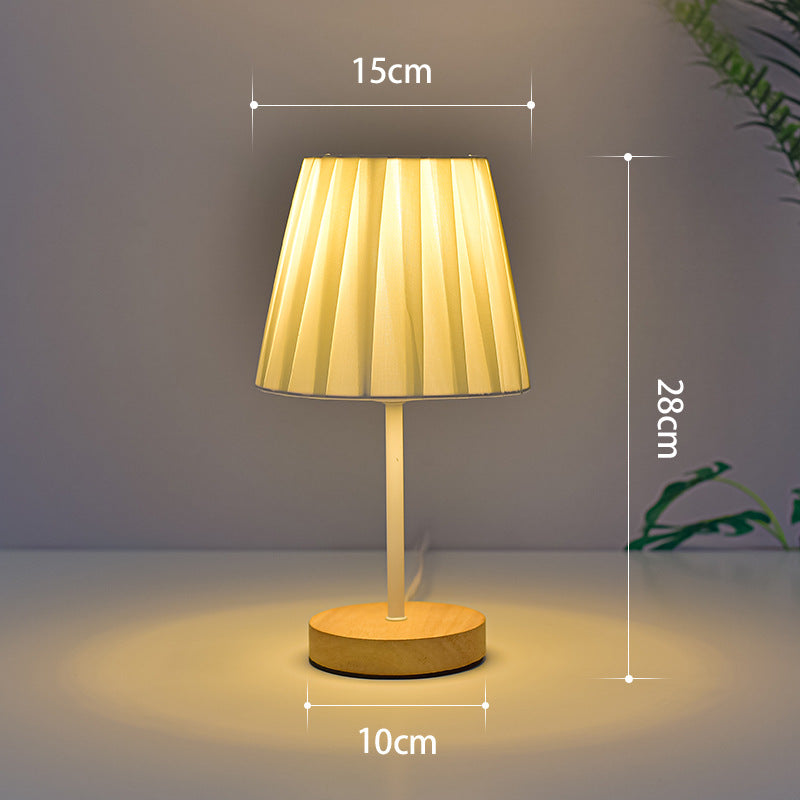 Solid wood fabric usb small table lamp, bedroom bedside lamp, study, residential dormitory led night light, creative ambient light decoration