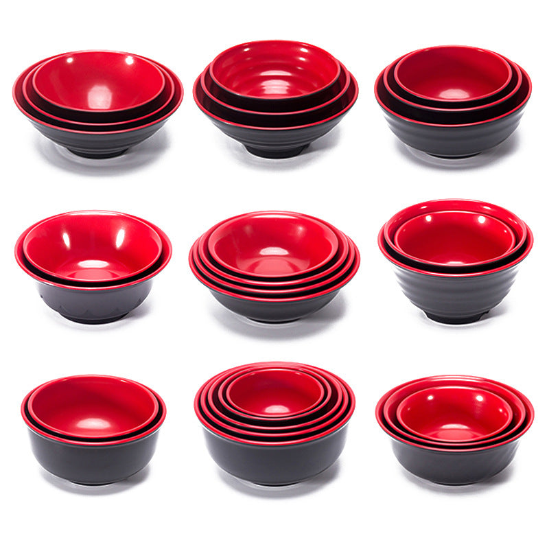Melamine black and red plastic small bowls, restaurant hot pot seasoning bowls, dipping sauce bowls, canteen rice bowls, breakfast porridge and soup bowls 密胺黑红塑料小碗餐厅饭店火锅调料碗蘸酱碗食堂米饭碗早餐粥汤碗 - 日式餐具 - Zhongshan Star Trade