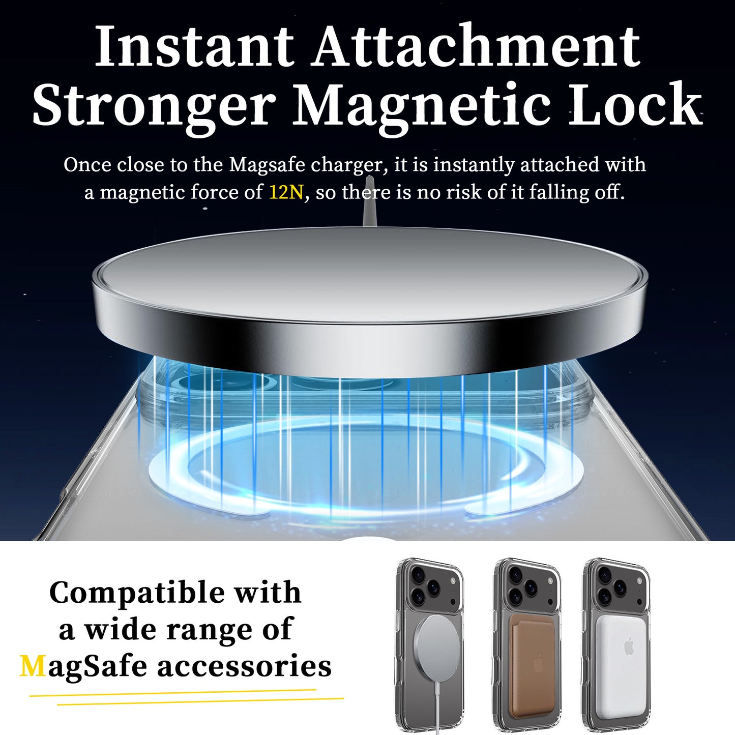 This magnetic transparent iphone16plus drop protection case is suitable for the iPhone 17promax phone case