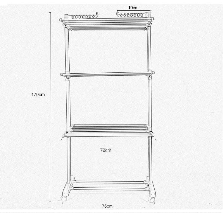 Clothes drying rack, super large 3 - layer (170cm high) foldable stainless steel clothes drying rack for clothing, movable clothes drying rack with 4 casters, 24 clothes drying rods and 14 hooks, for bed sheets, clothes, gray - 折叠式多功能晾衣架 - Zhongshan Star Trade