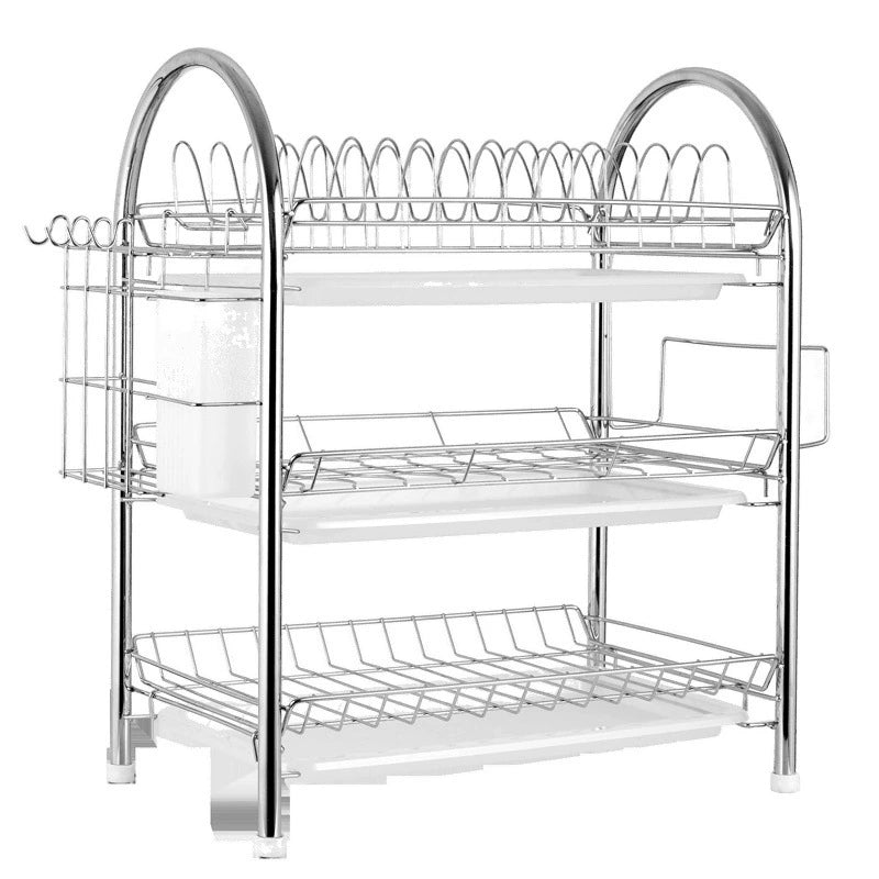 Kitchen drain rack, 304 stainless steel bowl rack, storage rack, countertop three-layer drain rack, tableware storage rack -