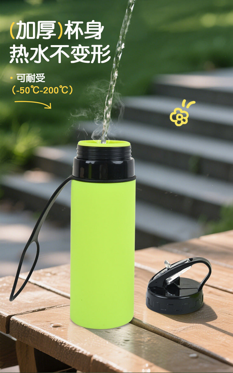 Silicone outdoor water bottle, high appearance level, pp high - temperature resistant, shockproof, portable, folding water cup for children, students and adults 硅胶户外水壶高颜值pp耐高温防摔便携儿童学生成人折叠水杯 - 保温杯 - Zhongshan Star Trade