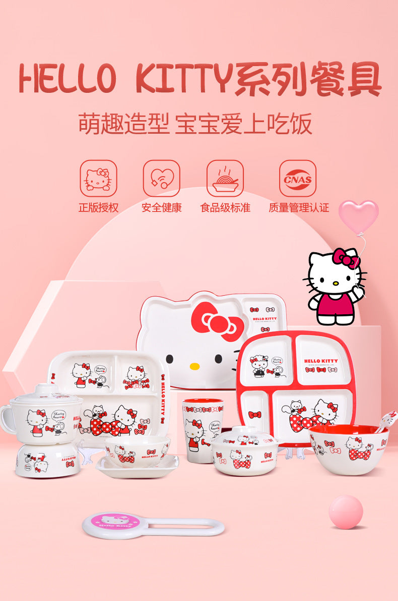 Genuine Sanrio Hello Kitty children's melamine tableware, high appearance level plates, cartoon bowls, plates, cups and tableware 正版三丽鸥凯蒂猫儿童密胺餐具高颜值餐盘卡通碗盘子杯子餐具 - 日式餐具 - Zhongshan Star Trade