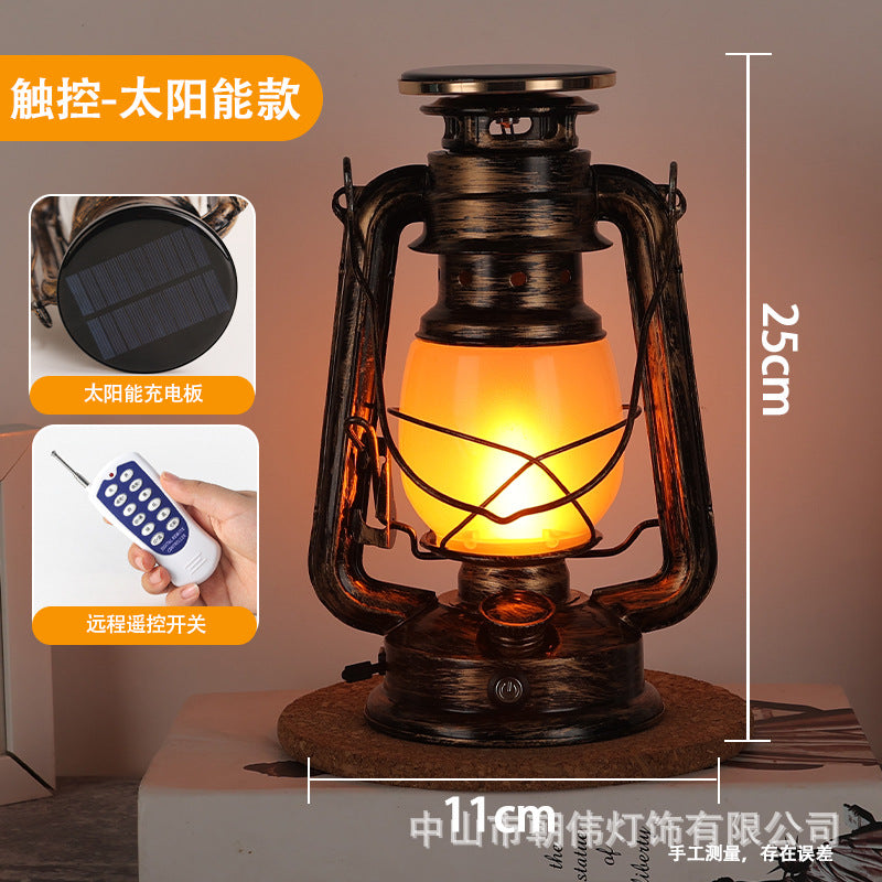 LED lamp decoration desk lamp creative retro horse lamp night lamp restaurant camping lamp ambient lamp bar lamp led灯装饰台灯创意复古马灯小夜灯餐厅露营灯氛围灯酒吧台灯 - 太阳能LED露营灯 - Zhongshan Star Trade - 【太阳能】A款古铜+仿真火焰光