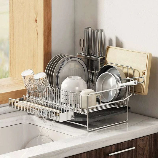 304 stainless steel bowl rack, drain rack, integrated countertop, dish storage rack, kitchen bowl and plate drain rack - Imag