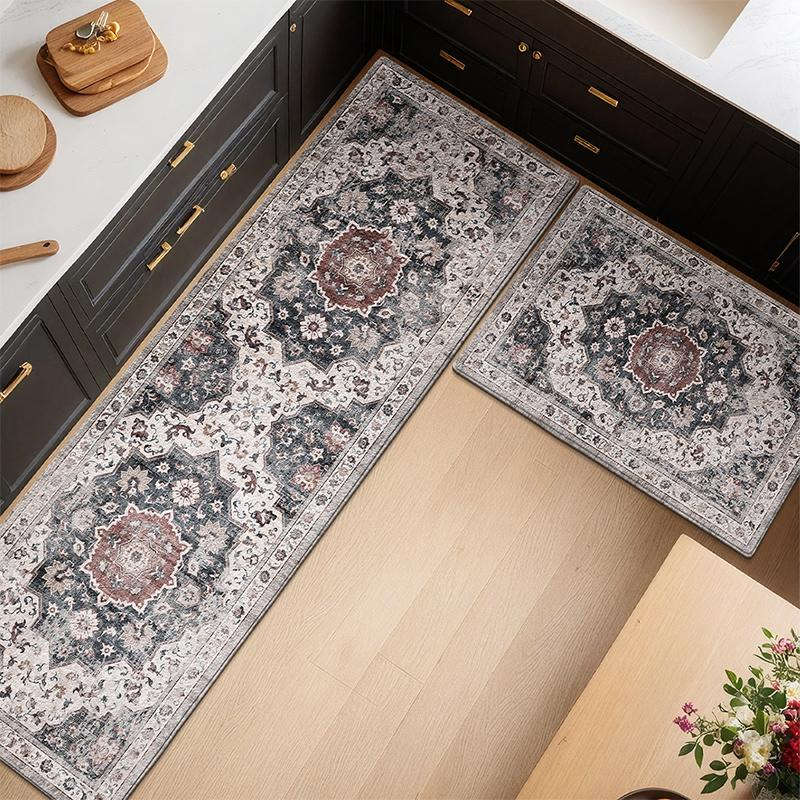 The ultra-fine cashmere retro patterned kitchen floor mat series, with a multi-color style, reshapes the texture of the cooki