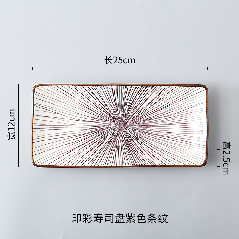 Japanese sushi plates, underglaze colored rectangular vegetable plates, cold dish plates, sushi restaurant 日式寿司盘釉下彩长方菜盘子凉菜碟寿司料理店 - 日式餐具 - Zhongshan Star Trade - 紫条纹寿司盘