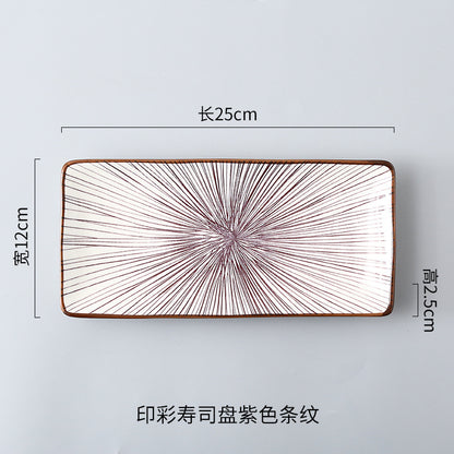 Japanese sushi plates, underglaze colored rectangular vegetable plates, cold dish plates, sushi restaurant 日式寿司盘釉下彩长方菜盘子凉菜碟寿司料理店 - 日式餐具 - Zhongshan Star Trade - 紫条纹寿司盘