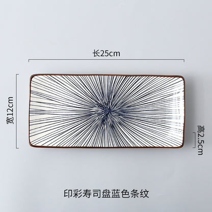 Japanese sushi plates, underglaze colored rectangular vegetable plates, cold dish plates, sushi restaurant 日式寿司盘釉下彩长方菜盘子凉菜碟寿司料理店 - 日式餐具 - Zhongshan Star Trade