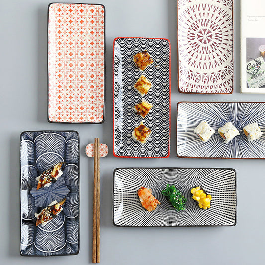 Japanese sushi plates, underglaze colored rectangular vegetable plates, cold dish plates, sushi restaurant 日式寿司盘釉下彩长方菜盘子凉菜碟寿司料理店 - 日式餐具 - Zhongshan Star Trade