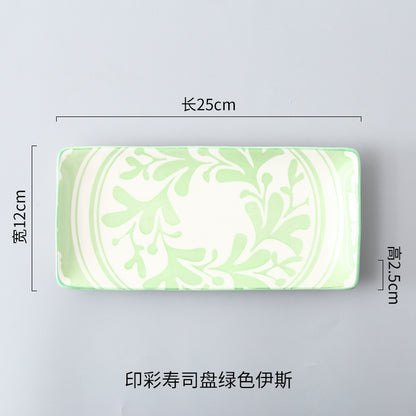Japanese sushi plates, underglaze colored rectangular vegetable plates, cold dish plates, sushi restaurant 日式寿司盘釉下彩长方菜盘子凉菜碟寿司料理店 - 日式餐具 - Zhongshan Star Trade - 绿伊斯寿司盘