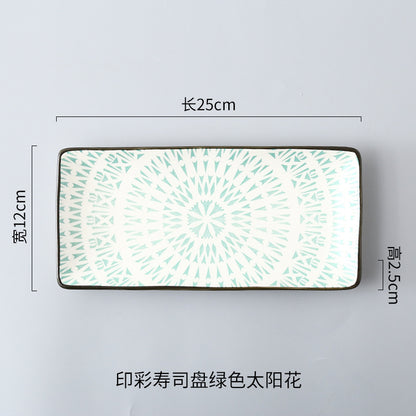 Japanese sushi plates, underglaze colored rectangular vegetable plates, cold dish plates, sushi restaurant 日式寿司盘釉下彩长方菜盘子凉菜碟寿司料理店 - 日式餐具 - Zhongshan Star Trade - 绿太阳寿司盘