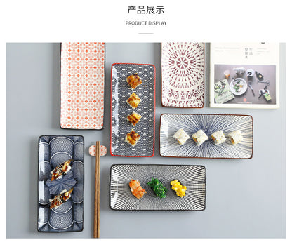 Japanese sushi plates, underglaze colored rectangular vegetable plates, cold dish plates, sushi restaurant 日式寿司盘釉下彩长方菜盘子凉菜碟寿司料理店 - 日式餐具 - Zhongshan Star Trade