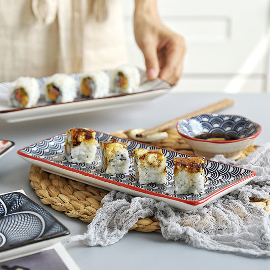 Japanese sushi plates, underglaze colored rectangular vegetable plates, cold dish plates, sushi restaurant 日式寿司盘釉下彩长方菜盘子凉菜碟寿司料理店 - 日式餐具 - Zhongshan Star Trade