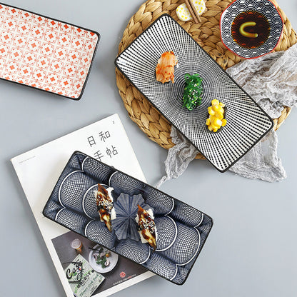 Japanese sushi plates, underglaze colored rectangular vegetable plates, cold dish plates, sushi restaurant 日式寿司盘釉下彩长方菜盘子凉菜碟寿司料理店 - 日式餐具 - Zhongshan Star Trade