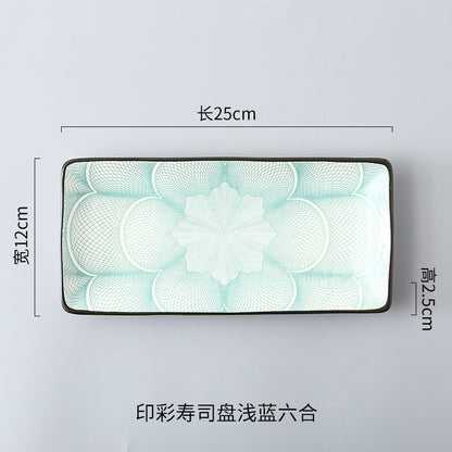 Japanese sushi plates, underglaze colored rectangular vegetable plates, cold dish plates, sushi restaurant 日式寿司盘釉下彩长方菜盘子凉菜碟寿司料理店 - 日式餐具 - Zhongshan Star Trade - 浅六合寿司盘