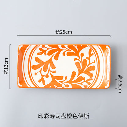Japanese sushi plates, underglaze colored rectangular vegetable plates, cold dish plates, sushi restaurant 日式寿司盘釉下彩长方菜盘子凉菜碟寿司料理店 - 日式餐具 - Zhongshan Star Trade - 橙伊斯寿司盘