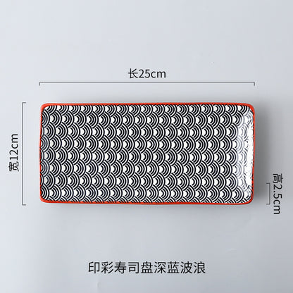 Japanese sushi plates, underglaze colored rectangular vegetable plates, cold dish plates, sushi restaurant 日式寿司盘釉下彩长方菜盘子凉菜碟寿司料理店 - 日式餐具 - Zhongshan Star Trade - 蓝波浪寿司盘