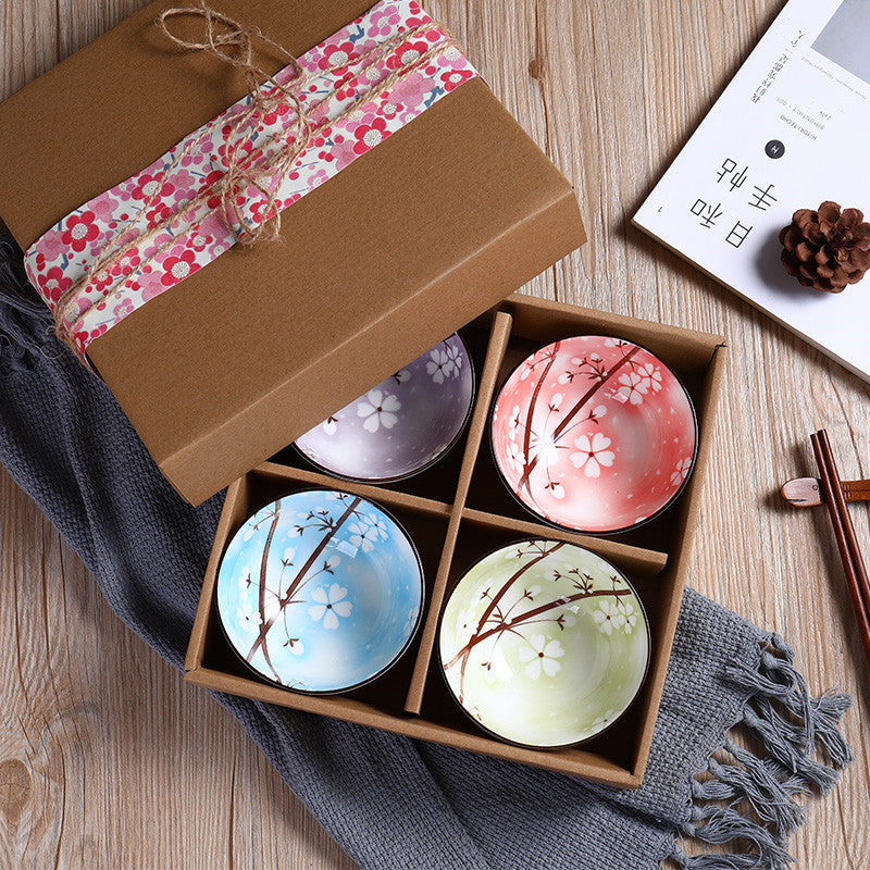 Ceramic rice bowls, cherry blossom bowl gift set, assorted colored tableware bowls, suitable for rice, cereal, noodles, soup, desserts, 6 - piece set (cherry blossom) 陶瓷饭碗 ，樱花碗礼品套装，什锦彩色餐具碗，用于米饭、麦片、面条、汤、甜点，6 件装（樱花） - 日式餐具 - Zhongshan Star Trade - 日式樱花4碗