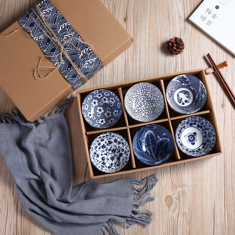 Ceramic rice bowls, cherry blossom bowl gift set, assorted colored tableware bowls, suitable for rice, cereal, noodles, soup, desserts, 6 - piece set (cherry blossom) 陶瓷饭碗 ，樱花碗礼品套装，什锦彩色餐具碗，用于米饭、麦片、面条、汤、甜点，6 件装（樱花） - 日式餐具 - Zhongshan Star Trade - 日式青花混6碗