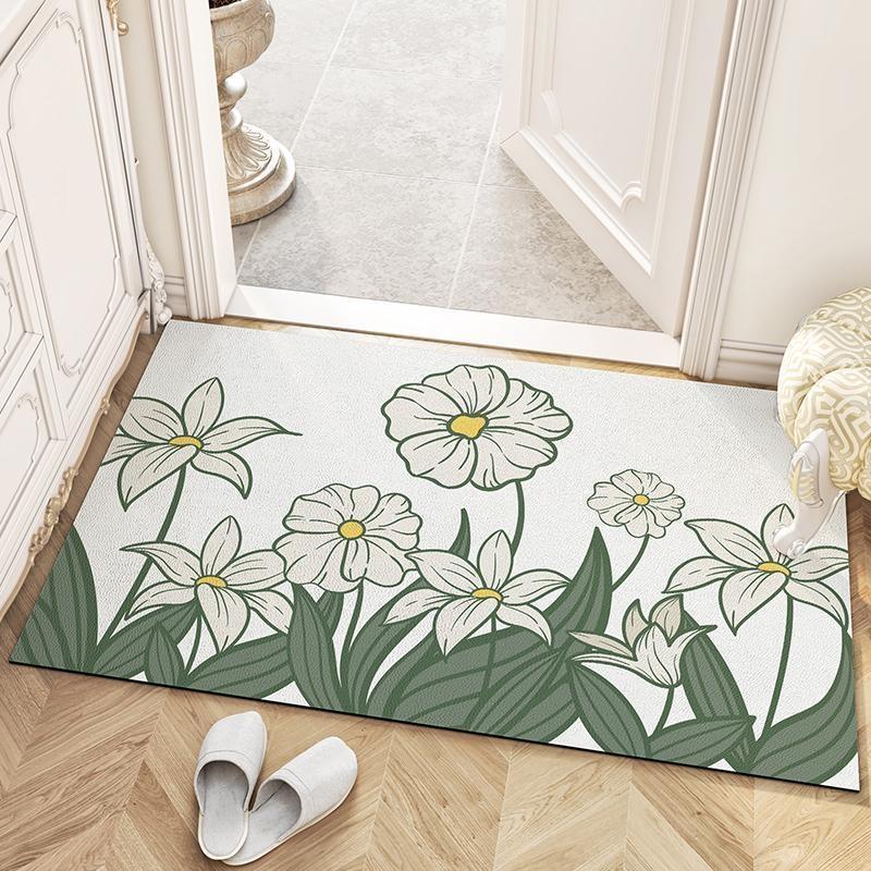 French-style floral ultra-thin scratch-resistant entrance mat, anti-slip and wear-resistant floor mat for the entrance hall, artistic home entrance mat