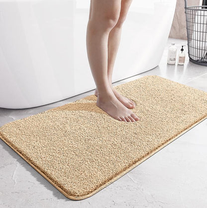 Simple solid-color bathroom floor mat, strong water-absorbing flat velvet anti-slip mat, home bathroom flocking quick-drying foot mat