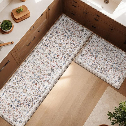 The ultra-fine cashmere retro patterned kitchen floor mat series, with a multi-color style, reshapes the texture of the cooking space