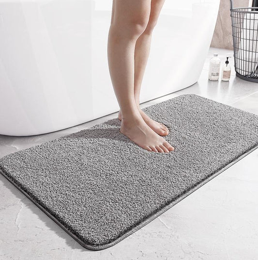 Simple solid-color bathroom floor mat, strong water-absorbing flat velvet anti-slip mat, home bathroom flocking quick-drying foot mat
