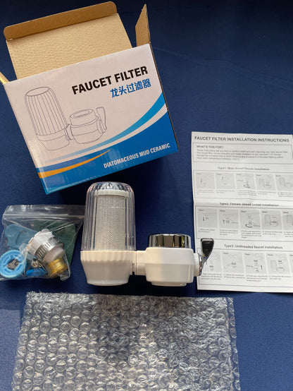 Pre-filter for kitchen faucet with anti-splash water function, made of ceramic activated carbon, for direct drinking water purification.